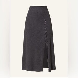 Maje Women’s Midi Wool Knit Lace Up Skirt Gray Size 34 Small